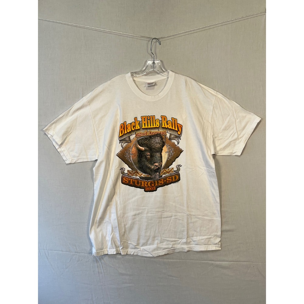 Hanes Heavyweight Sturgis 2002 Black Hills Rally Graphic T-Shirt Mens XL White